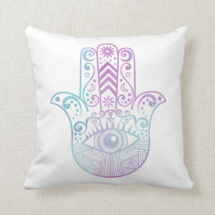 Hamsa Hand Purple and Blue Watercolor Throw Pillow