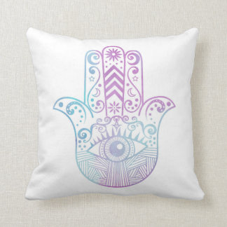 Hamsa Hand Purple and Blue Watercolor Throw Pillow