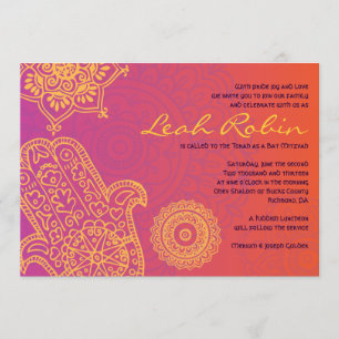 HAMSA HAND Red Orange Bat Mitzvah Invitation