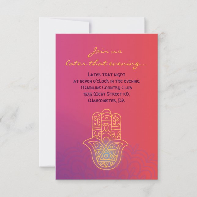 HAMSA HAND Red Orange Bat Mitzvah Party Card (Front)