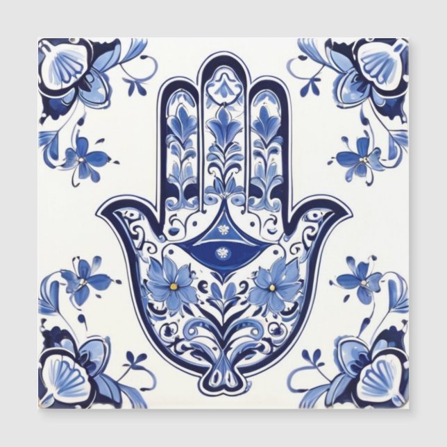 Hamsa Hand Symbol - Blue and White Hand of Fatima (Front)