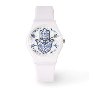 Hamsa Hand Symbol - Blue and White Hand of Fatima Watch