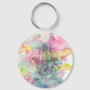HAMSA Hand Symbol Colorful Watercolor Keychain