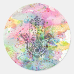HAMSA Hand Symbol Colourful Watercolor Classic Round Sticker