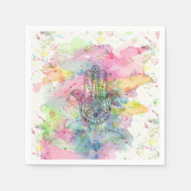 HAMSA Hand Symbol Colourful Watercolor Napkin (Front)