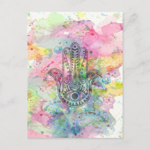 HAMSA Hand Symbol Colourful Watercolor Postcard