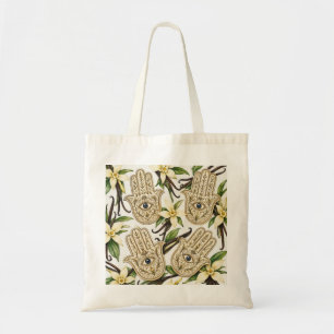 Hamsa Hand & Vanilla Orchid Evil Eye Botanical Tote Bag