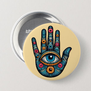 Hamsa Hand with and eye art illustration 3 Inch Round Button