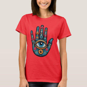 Hamsa Hand with and eye art illustration T-Shirt