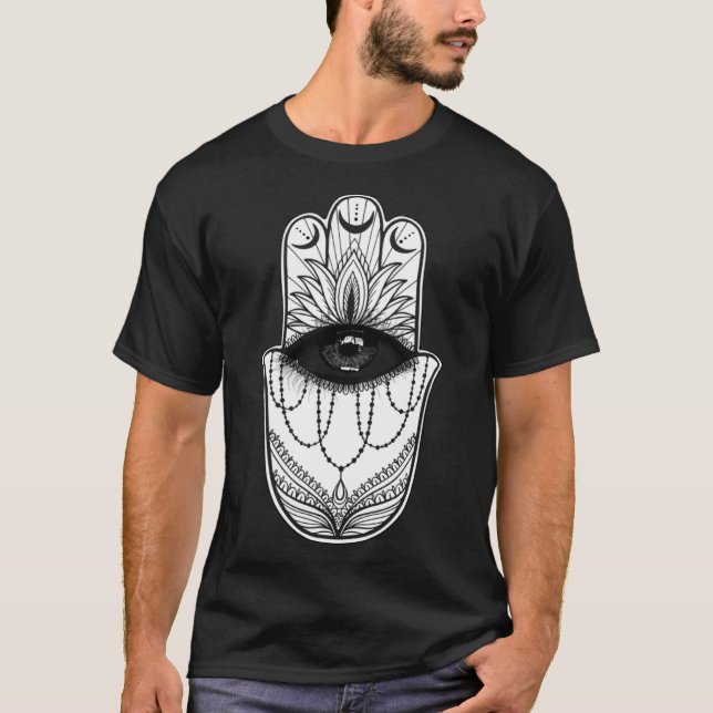 Hamsa Hand Yogi Hand Hams Amulet Good Luck Charm B T-Shirt (Front)