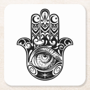 Hamsa Hand Zendoodle Square Paper Coaster