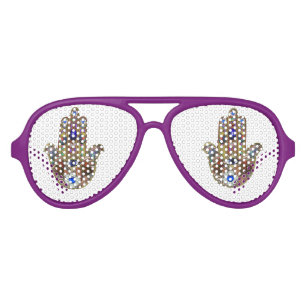 Hamsa Hearts Flowers Opal Art on Gold Aviator Sunglasses