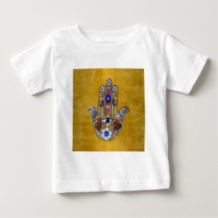 Hamsa Hearts Flowers Opal Art on Gold Baby T-Shirt