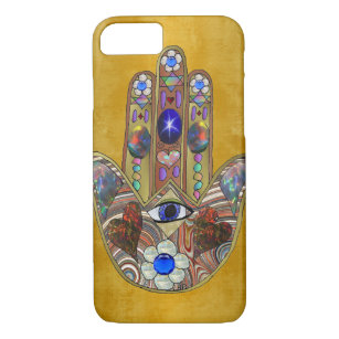 Hamsa Hearts Flowers Opal Art on Gold Case-Mate iPhone Case