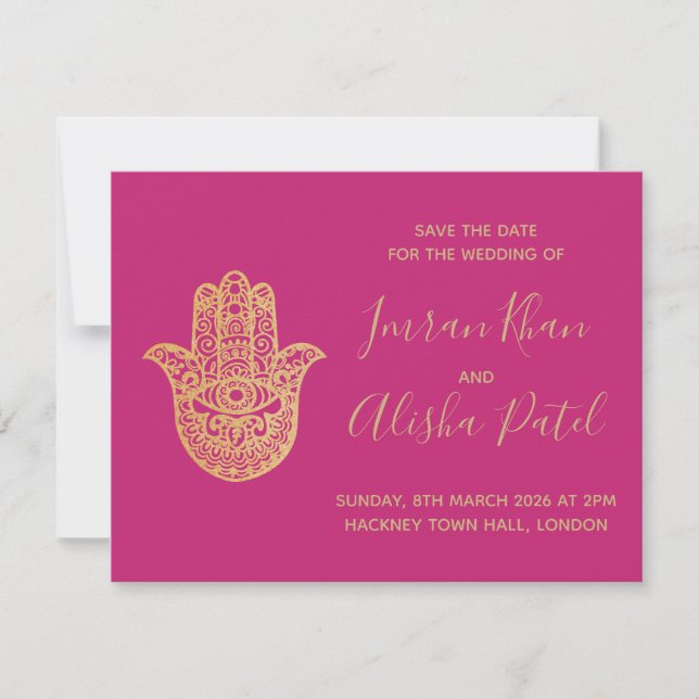 hamsa Henna Gold Pink Desi Faire-part de mariage (Devant)