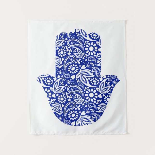 Hamsa Main Bohème Bleu Blanc Tapisserie (Devant)