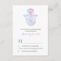 Hamsa Main violet et mariage bleu RSVP