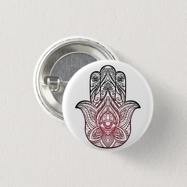 Hamsa with boho pattern  1 inch round button (Front & Back)