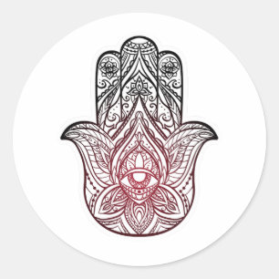 Hamsa with boho pattern classic round sticker