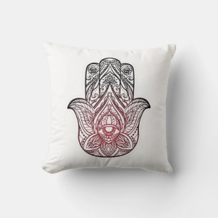 Hamsa with boho pattern throw pillow