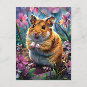 Hamster among Pink Flowers Postcard