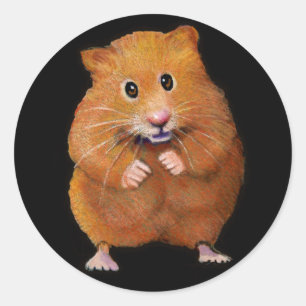 HAMSTER: ART ON BLACK: COLOR PENCIL CLASSIC ROUND STICKER