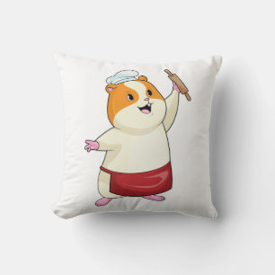 Hamster as Baker with Rolling pin Throw Pillow