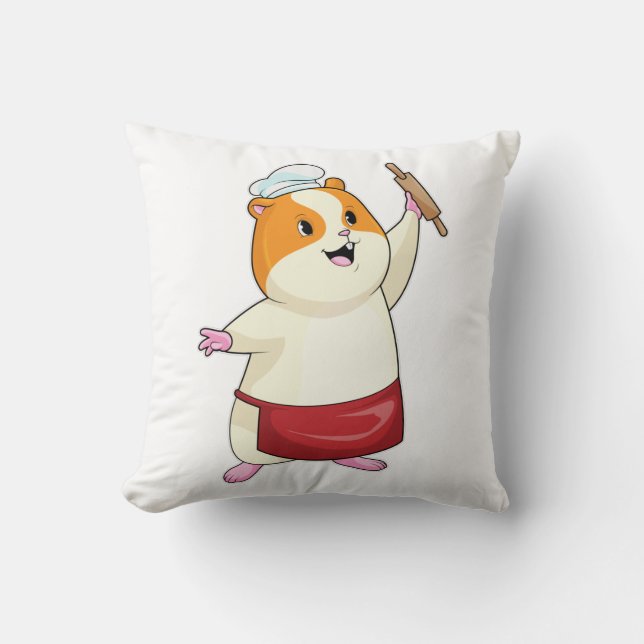 Hamster as Baker with Rolling pin Throw Pillow (Front)