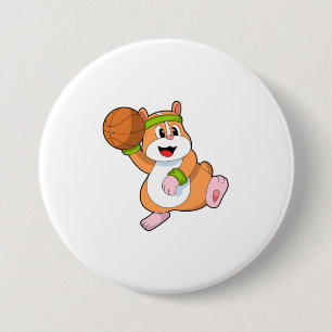 Hamster as Basketball player with Basketball 3 Inch Round Button