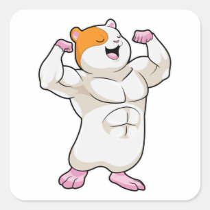 Hamster as Bodybuilder with big Muscles Square Sticker