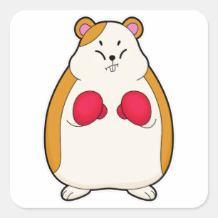 Hamster as Boxer with Boxing gloves Square Sticker
