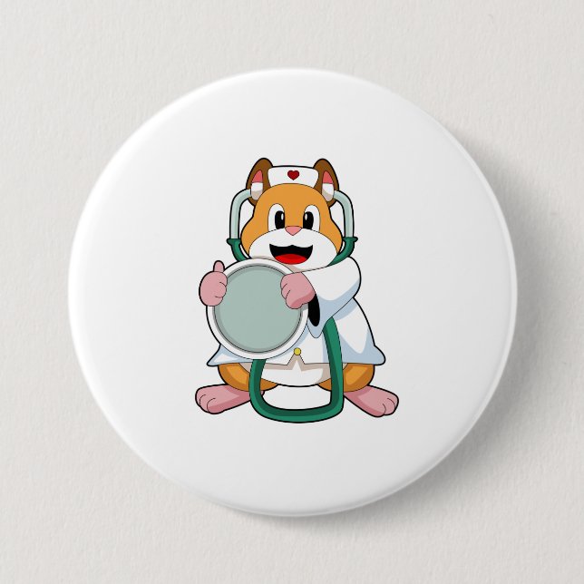 Hamster as Doctor with Stethoscope.PNG 3 Inch Round Button (Front)
