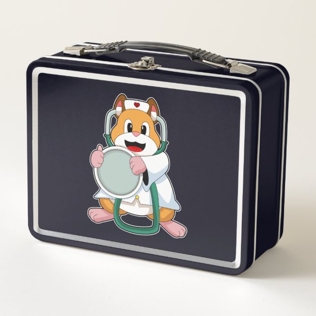 Hamster as Doctor with Stethoscope.PNG Metal Lunch Box (Front)