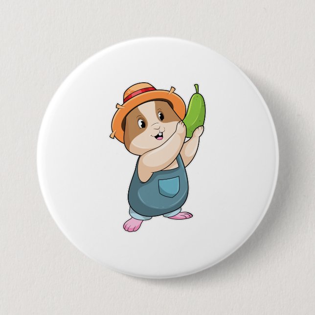 Hamster as Farmer with Zucchini 3 Inch Round Button (Front)