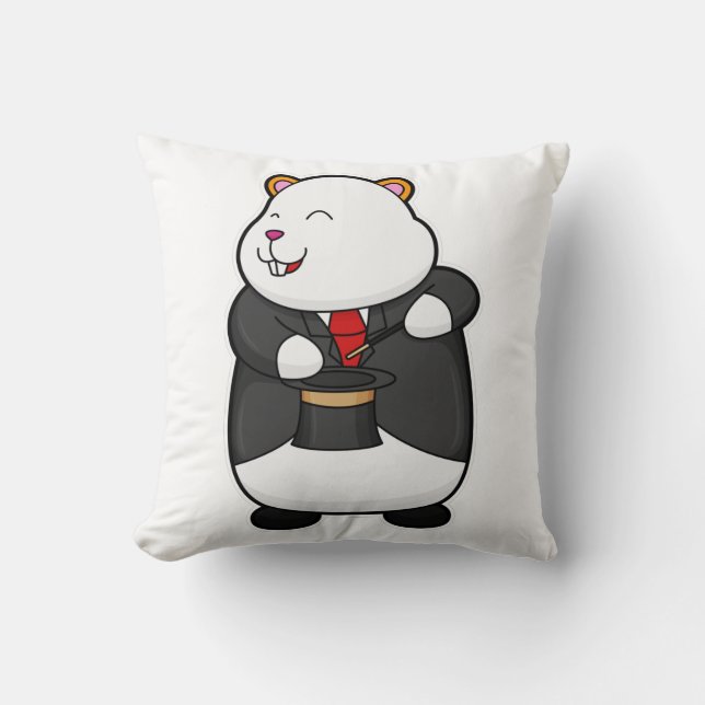 Hamster as Magician with Magic wand & Hat Throw Pillow (Front)