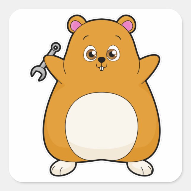 Hamster as Mechanic with Wrench Square Sticker (Front)