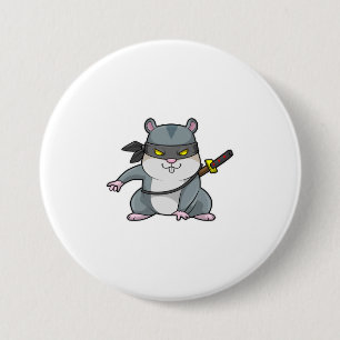 Hamster as Ninja at Martial arts with Sword 3 Inch Round Button