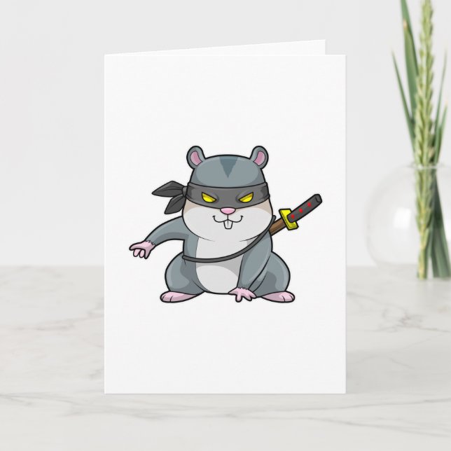 Hamster as Ninja at Martial arts with Sword Card (Front)