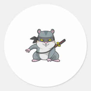 Hamster as Ninja at Martial arts with Sword Classic Round Sticker
