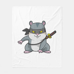 Hamster as Ninja at Martial arts with Sword Fleece Blanket