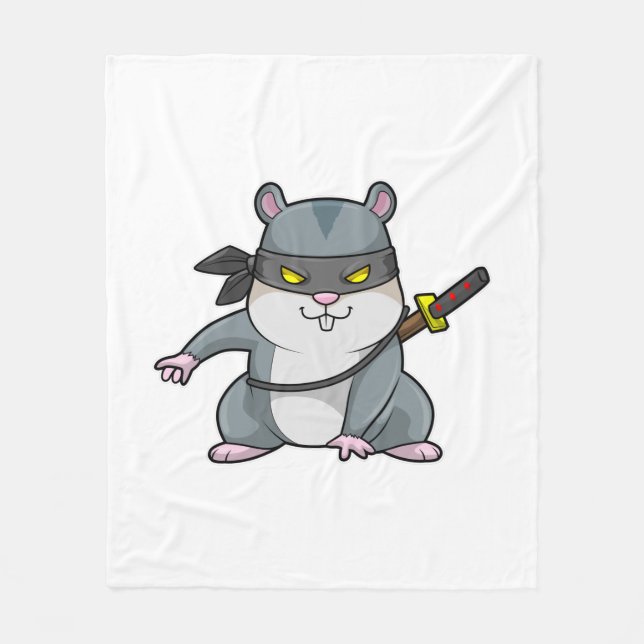 Hamster as Ninja at Martial arts with Sword Fleece Blanket (Front)