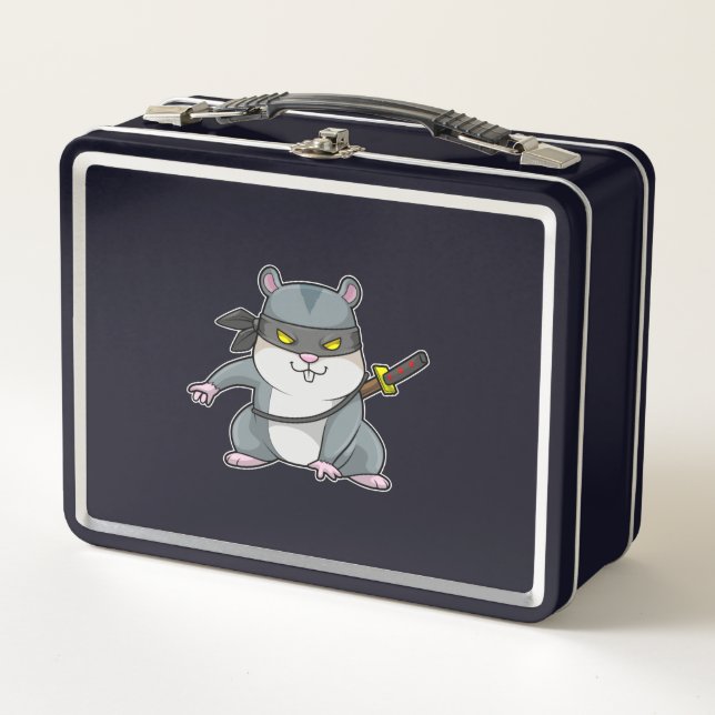 Hamster as Ninja at Martial arts with Sword Metal Lunch Box (Front)