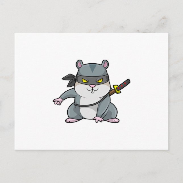 Hamster as Ninja at Martial arts with Sword Postcard (Front)