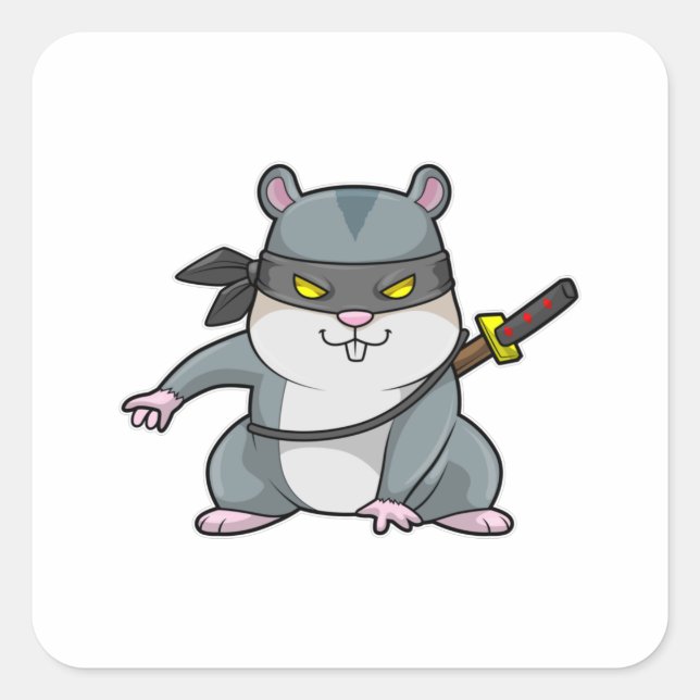 Hamster as Ninja at Martial arts with Sword Square Sticker (Front)