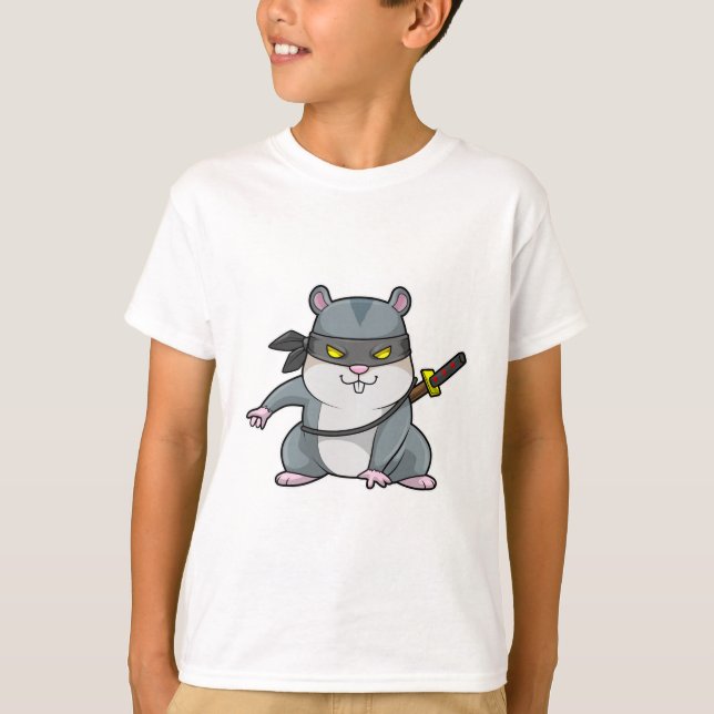 Hamster as Ninja at Martial arts with Sword T-Shirt (Front)