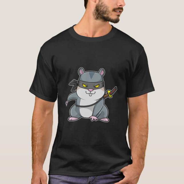 Hamster as Ninja at Martial arts with Sword T-Shirt (Front)