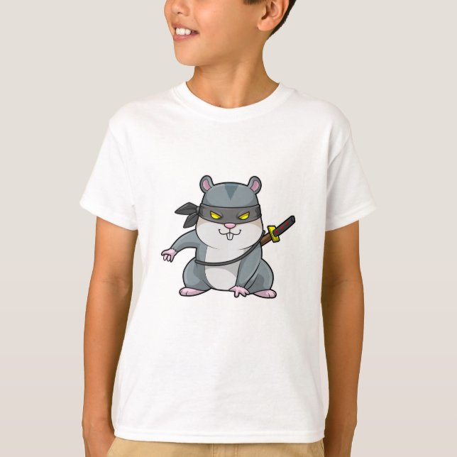 Hamster as Ninja at Martial arts with Sword T-Shirt (Front)