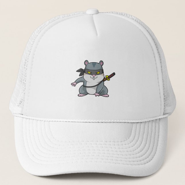 Hamster as Ninja at Martial arts with Sword Trucker Hat (Front)
