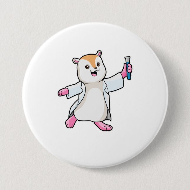 Hamster as Scientist with Test tube 3 Inch Round Button (Front)