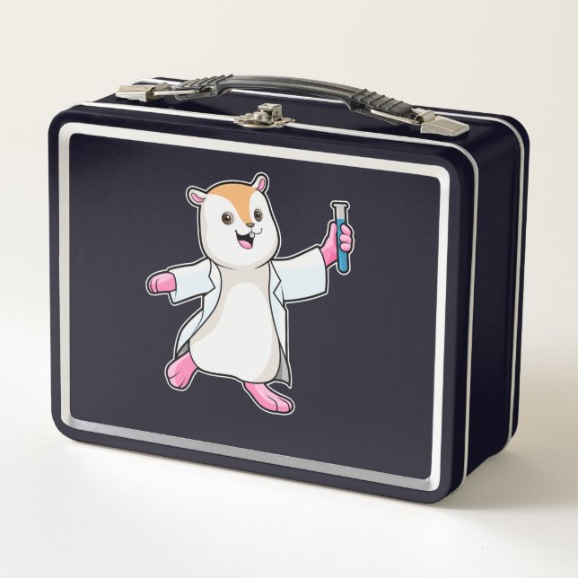 Hamster as Scientist with Test tube Metal Lunch Box (Front)